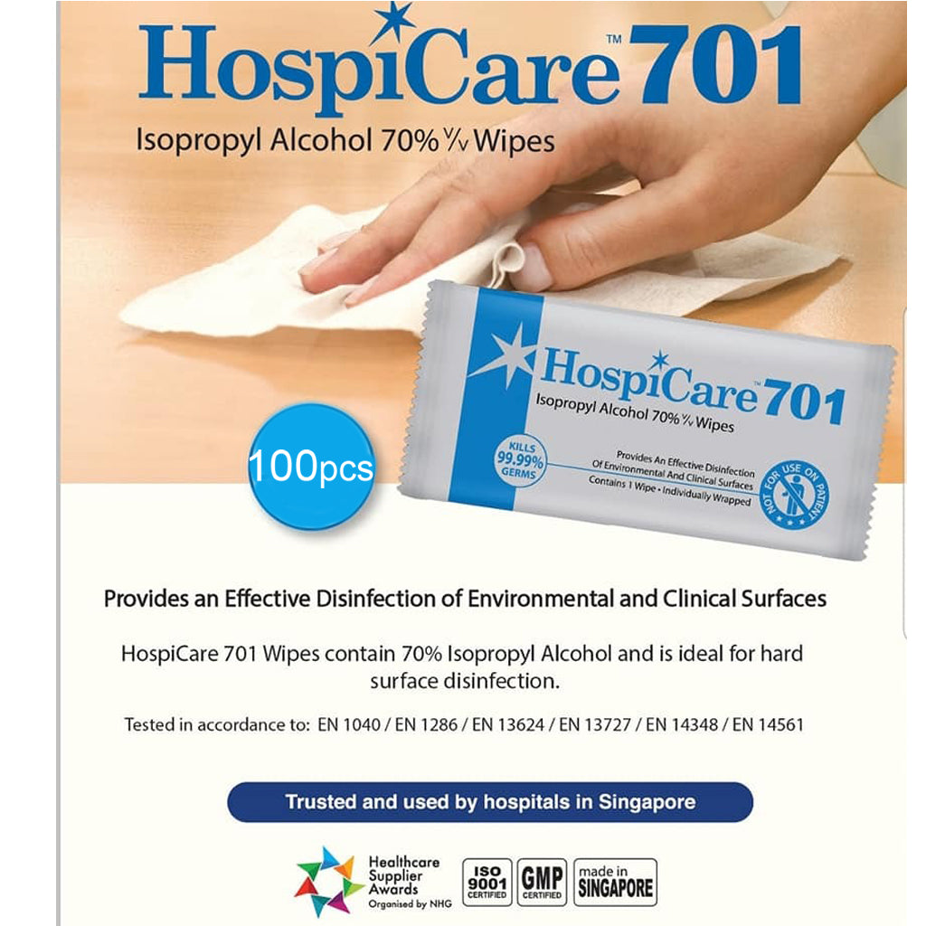 Hospicare 701 IPA 70% Individual Alcohol Wipes (1s x 100 Sheets bundle)