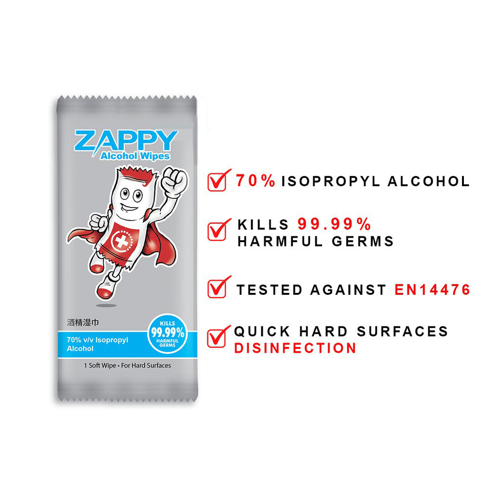 Zappy IPA Alcohol Wipes (100x sheets individually packed bundle)