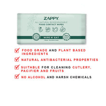 Load image into Gallery viewer, Zappy All Natural Biodegradable Food Contact wipes (100x individual sheets bundle)
