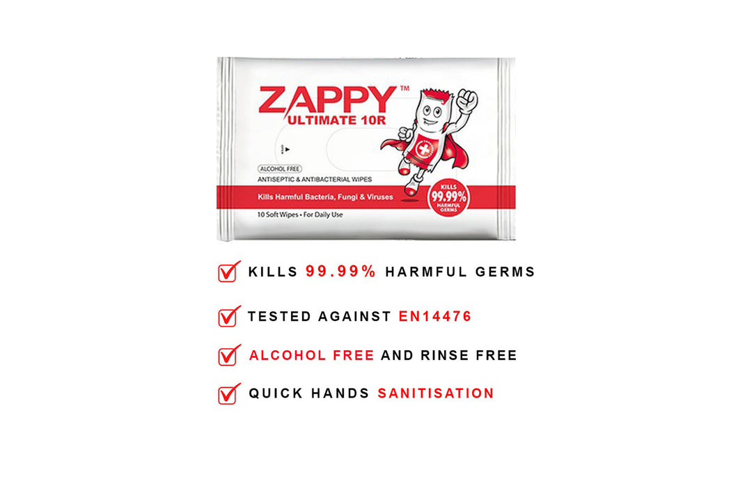 Zappy Ultimate 10R Antiseptic wipes (12 pack bundle)