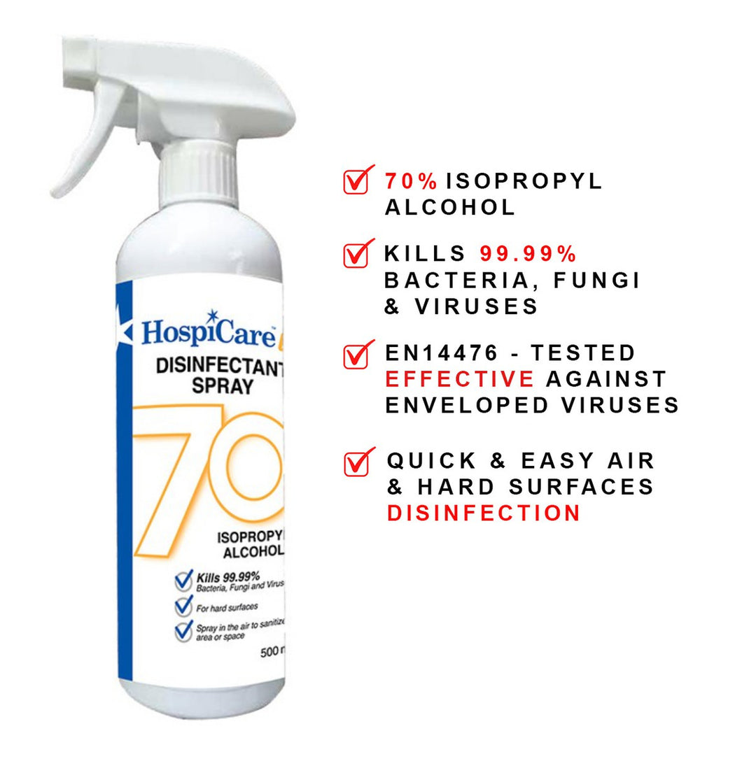 HospiCare 70 Percent IPA Disinfectant Spray 500ml (2x Bottle bundle)